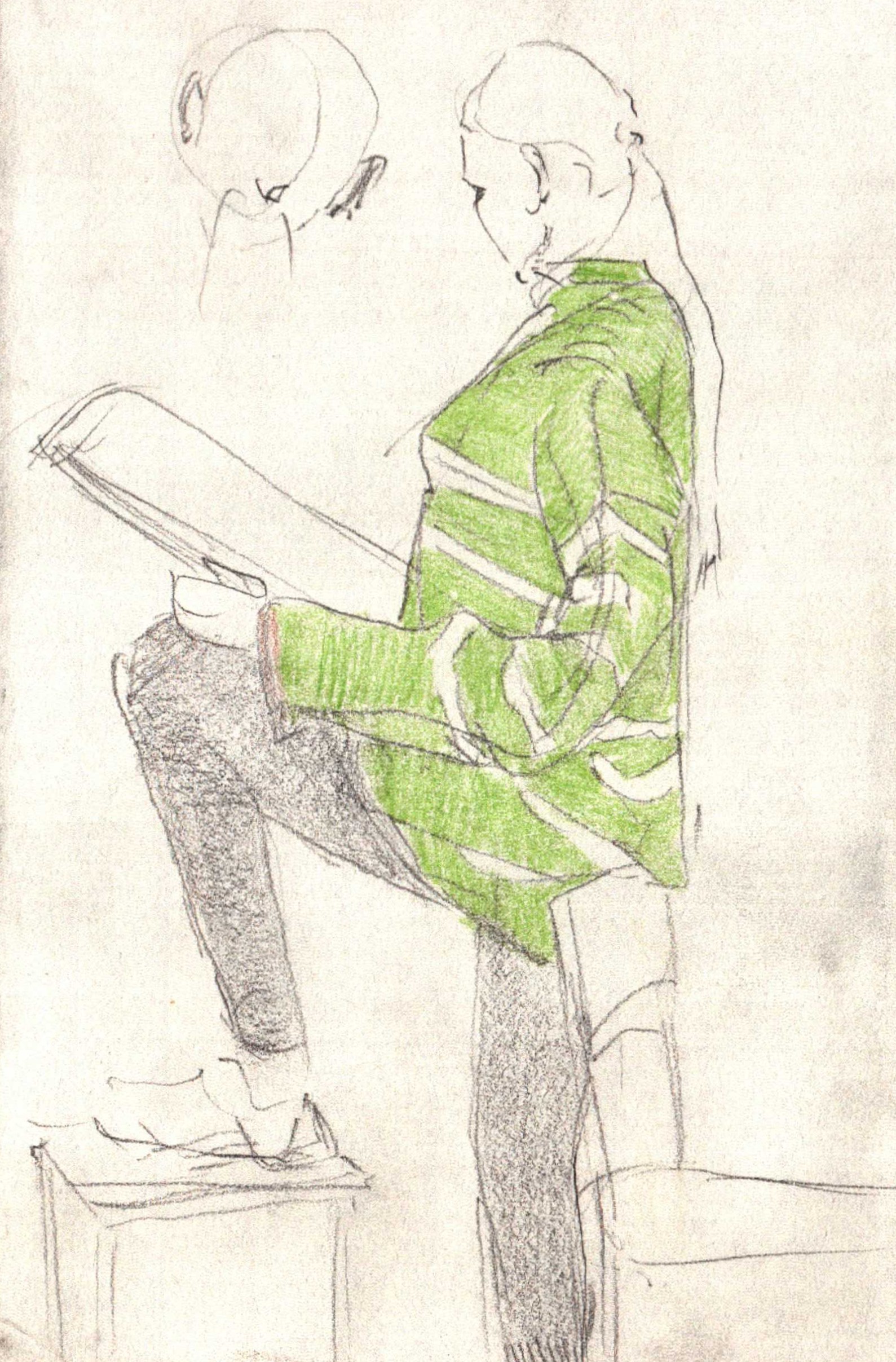 Anya Rumyantseva in a green sweater